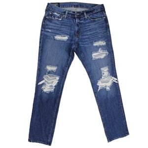 ABERCROMBIE & FITCH Blue Distresses Denim Slim Stretch Langdon Jeans